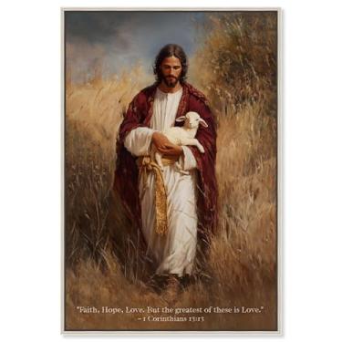 Imagem de Faith Hope and Love Impressão em tela Jesus Wall Art por Art Remedy, moldura prateada, 40,6 x 61 cm