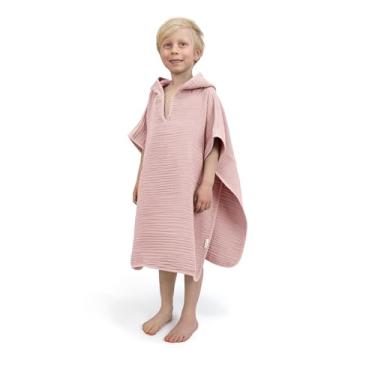 Imagem de Ehrenkind Poncho de banho de musselina orgânica para crianças de 1 a 5 anos, tecido de musselina de 4 camadas macio e macio, poncho de banho infantil, rosa, 1-3 anos