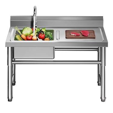 Imagem de Pia de aço inoxidável independente, pia de cozinha comercial com 1 compartimento, pia de bancada de trabalho de um compartimento, pia industrial (120 x 50 x 80 cm, plataforma esquerda)