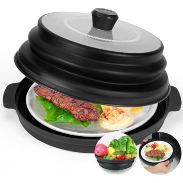 Imagem de Capa de alimentos para micro-ondas de 26 cm com tapete de isolamento térmico, capa anti-queimadura dobrável para respingos de micro-ondas, multifuncional como escorredor e prato de frutas, pode ser