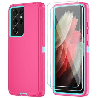Imagem de ONOLA Capa de celular para Samsung Galaxy S21 Ultra com protetor de tela HD, resistente, à prova de choque e à prova de quedas, capa de telefone de 3 camadas para Galaxy S21 Ultra de 16,8 cm, rosa