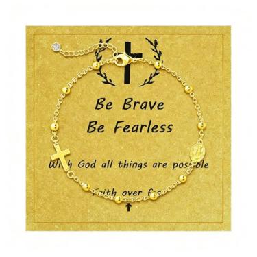 Imagem de Embtrem Pulseira de Terço de Virgem Maria para Mulheres Banhado a Ouro Cruz Católica Religiosa Religiosa Joias Cristãs Amizade Aniversário Batismo Presentes para Ela, Large, Sem Pedra Preciosa