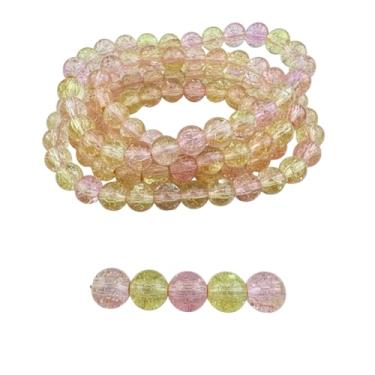 Imagem de DandS ltd Contas de vidro Crackle Lampwork para fabricação de joias, amarelas e rosa, pulseiras vibrantes, colares, suprimentos de miçangas e kits de artesanato para joias artesanais, 80 peças de 10