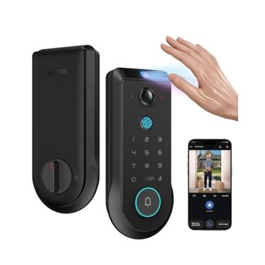 Imagem de Lockin Veno Pro Palm Vein Video Smart Lock com câmera 2K 180°, reconhecimento de impressão digital, detecção de movimento AI, IP65 à prova de intempéries, controle remoto de aplicativo, armazenamento