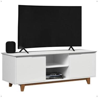 Imagem de Rack Flow 2 Portas Bancada Sala Estar Tv 48 50 55 Polegadas Pés Madeir