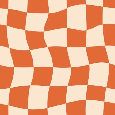 Imagem de Hellowall Papel de parede retrô quadriculado de 44,5 x 998 cm para cozinha quarto crianças menino banheiro adesivo vintage MCM rosa laranja funky retro papel de contato para armários cozinha 50s 80s