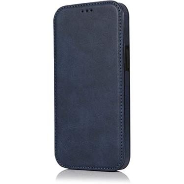 Imagem de ZEDEVB Capa de telefone em concha, para Apple iPhone 14 Plus 2022 couro PU [capa interna de TPU] Capa Flip Folio [Suporte de cartão] [Suporte] (Cor: Azul)