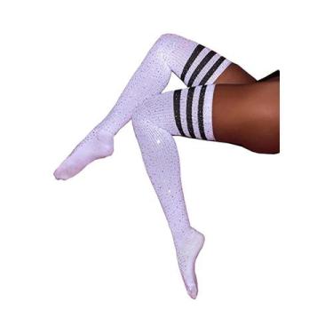 Imagem de Meias femininas sexy de algodão cristalino até o joelho acima do joelh