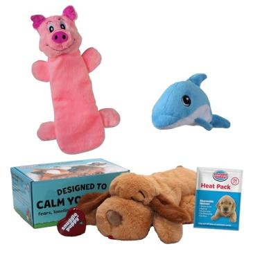 Imagem de Snuggle Puppy Original, brinquedo para cães com batimento cardíaco calmante, companheiro de pelúcia calmante reduz a ansiedade do animal de estimação, inclui pacote de calor e baterias + 2 brinquedos