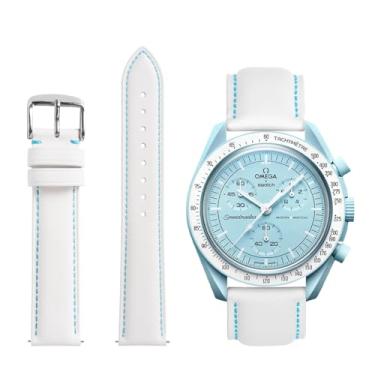 Imagem de TStrap Pulseiras de couro para Moonswatch – pulseira branca compatível com Omega x Swatch Moonwatch – pulseira de relógio de liberação rápida de 20 mm para Moonswatch Speedmaster