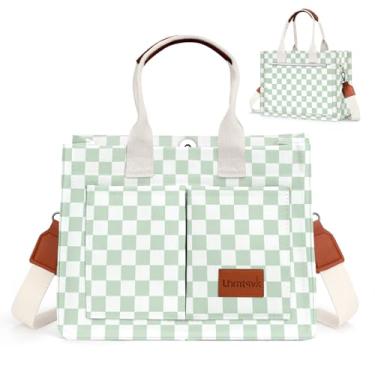 Imagem de LHMTQVK Bolsa de lona para mulheres, bolsas de trabalho grandes Bíblia Tote, Grade verde, One Size