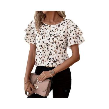 Imagem de Camisa Elegante De Verão Para Mulheres Com Estampa Casual, Decote Redo