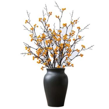 Imagem de Vasos retrô vaso de cerâmica preto grande diâmetro vaso de flores secas casa varanda hotel restaurante ornamentos vaso de mesa