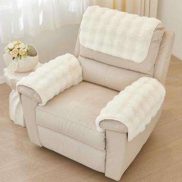 Imagem de Capas de apoio de braço macias e felpudas para poltronas reclináveis ​​com capa antiderrapante para encosto de cabeça, conjunto de 3 capas para braços de sofá. Proteção para móveis.