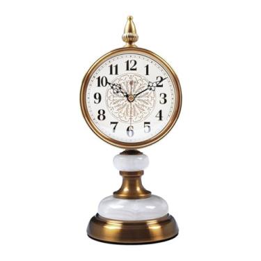 Imagem de Relógio de mesa estilo chinês para sala de estar, relógio de mesa silencioso, ornamentos de metal, quarto, mesa de cabeceira, relógio de mesa