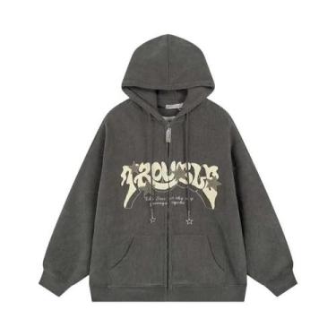 Imagem de Moletom Feminino Y2K Retro Com Bordado De Letras, Manga Longa, Zíper, 