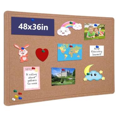 Imagem de Quadro de avisos grande, quadro de cortiça de 122 x 91 cm com 30 pinos, quadro de cortiça de feltro de 10 cm x 91 cm, quadro de aviso autoadesivo, quadro de humor quadro de fotos dobrável para parede