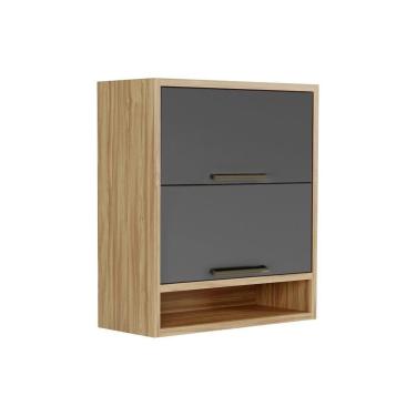 Imagem de Armário Aéreo Cozinha Modulado Syrah Nicho c/ 2 Portas Basculante 80cm Amendoa/Chumbo - Ronipa