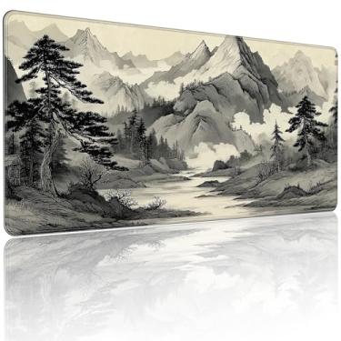 Imagem de Tapete de mouse para jogos com pintura de tinta chinesa de 90 x 40 cm, 2GG com base de borracha antiderrapante