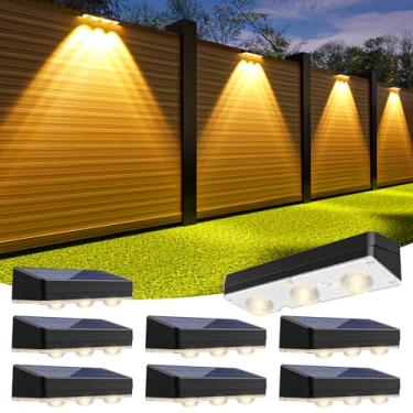 Imagem de JOFIOS Luzes de cerca solar ao ar livre, 1300 mAh, branco quente/natural/frio, IP65 à prova d'água, luzes de cerca de 15 cm alimentadas por energia solar, iluminação solar para deck, quintal, trilhos