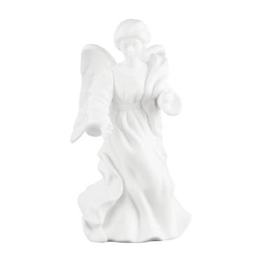 Imagem de GiftsOGifts Estatueta de presépio de anjo em pé, mini estátua de manjedoura de Natal de resina, boneco colecionável de anjo celestial sereno em miniatura para decoração de casa, branco