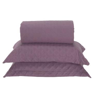 Imagem de Kit Cobre Leito Milão Queen 3 Peças 100% Poliéster - Rose Cassis / Branco