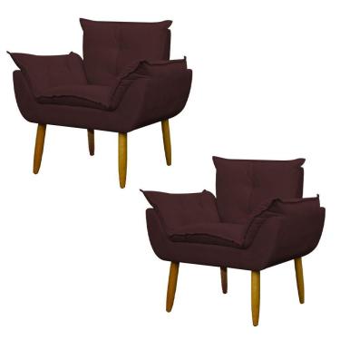 Imagem de Kit 2 Poltronas Decorativa Sala E Quarto Opala Suede Herrero Cor:marsala