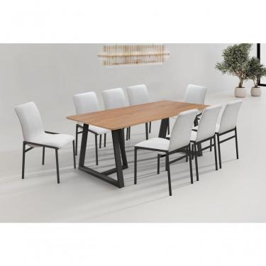 Imagem de Conjunto Mesa Retangular Canadá Tampo Vidro 200cm 8 Cadeiras Premium ? Gol Decor Cinamomo-preto-linho Bege-preto