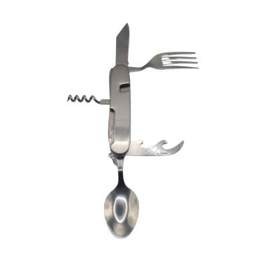 Imagem de Kit Talheres Multifuncional Dobrável Garfo Colher Saca Rolha Abridor Multifuncional Sobrevivência Camping Trilha