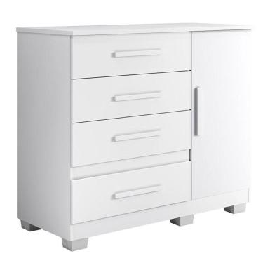Imagem de Comoda New Florença Quarto Com 4 Gavetas E 1 Porta Branco Branco