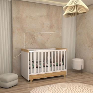 Imagem de Berço Americano 2 em 1 Sueño 100% Mdf Branco Brilho/Amêndoa - Panorama Móveis