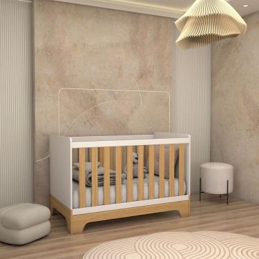 Imagem de Berço Americano 3 em 1 Sueño 100% Mdf Branco Brilho/Amêndoa - Panorama Móveis