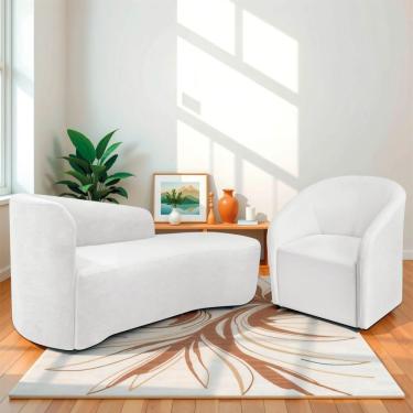 Imagem de Kit Sofá Curvo França 160cm Ld. E Poltrona Luiza Max Conforto, Elegância E Design Moderno Bouclé Branco