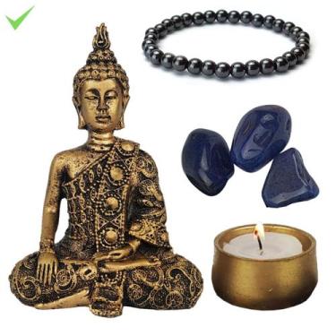 Imagem de Buda hindu orando 15cm agata azul pulseira hematita castical - Geral, 