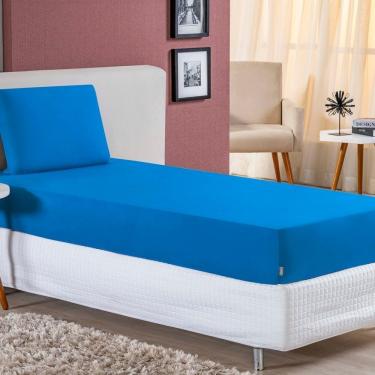 Imagem de Jogo De Cama Solteiro Nobre 2 Peças Lençol Com Elástico De 30cm De Altura Malha 100% Algodão - Turquesa