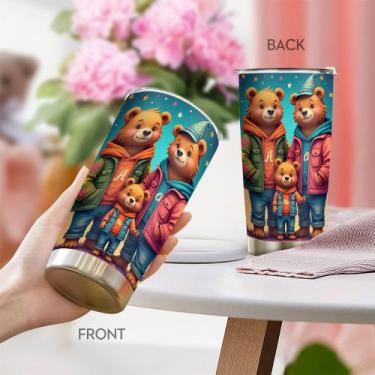 Imagem de Caneca de café Oasisdream Tumbler 600mL com estampa de urso
