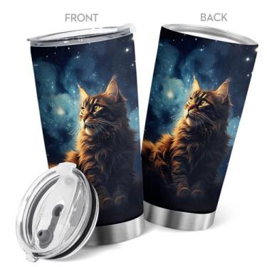 Imagem de Caneca de viagem Oasisdream Tumbler 600 ml com estampa de gato