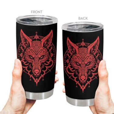 Imagem de Caneca de café Tumbler Oasisdream 600mL de aço inoxidável com lobo
