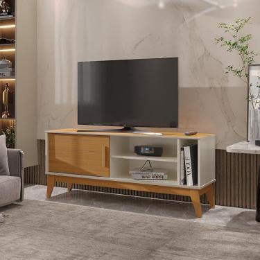 Imagem de Rack para Tv Até 55 Polegadas 1 Porta com Puxador em Madeira Maciça França 136cm Retrô  - Vianossa