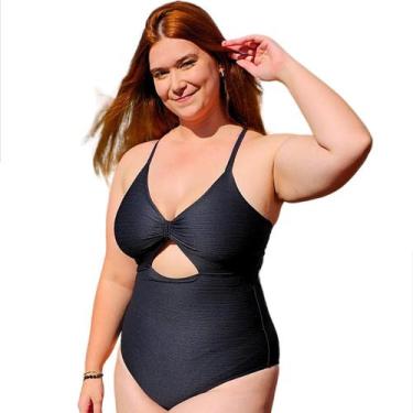 Imagem de Maiô Plus Size 50 52 54 56 Tecido Compressão Texturizado Ajuste Amarra