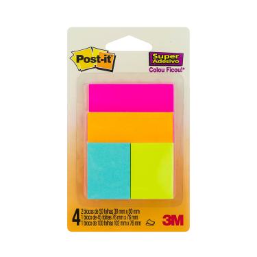 Imagem de Bloco Adesivo Post It 3M Colorido Cascata Misto 04 Blocos
