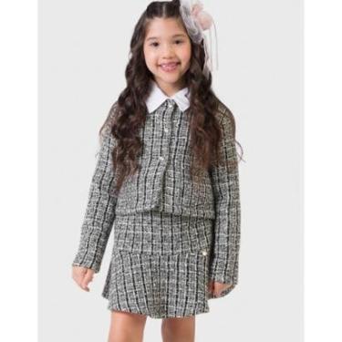 Imagem de Cj Casaqueto Botão Com Shorts/Saia Dia a Dia Frio Elegante Novo Inverno - Menina 4 a 14 anos-Feminino