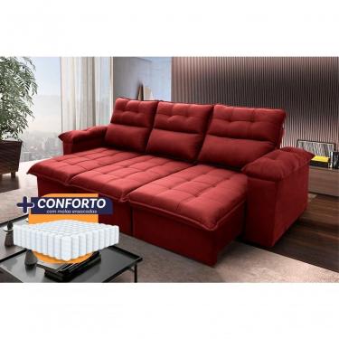 Imagem de Sofá Retrátil Reclinável Verona 2,30m Suede Velut Vermelho Molas Ensacadas - King House