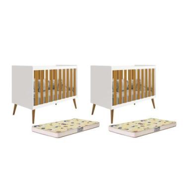Imagem de Kit Gêmeos Berço Americano Isis com Colchões Supreme - Reller Móveis, 