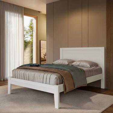 Imagem de Cama Casal 140cm em Madeira Maciça Topazio Branco Lavado