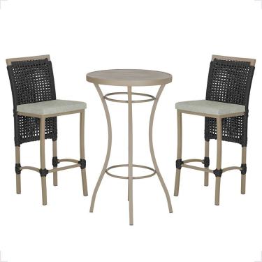 Imagem de Mesa Bistrô 2 Banquetas Roma Fendi Corda Náutica 3 Trama Preto