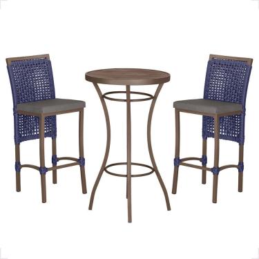 Imagem de Mesa Bistro E 2 Banquetas Roma Marrom Corda Náutica 11 Azul
