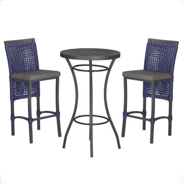 Imagem de Mesa Bistro E 2 Banquetas Roma Preta Corda Náutica 11 Azul