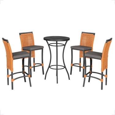 Imagem de Mesa Bistro E 4 Banquetas Roma Preta Corda Náutica 11 Terra Cota