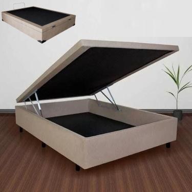 Imagem de Cama Box com Baú Casal 138x188 Suede Estrutura em Madeira de Eucalipto com Abertura Pneumática Bege